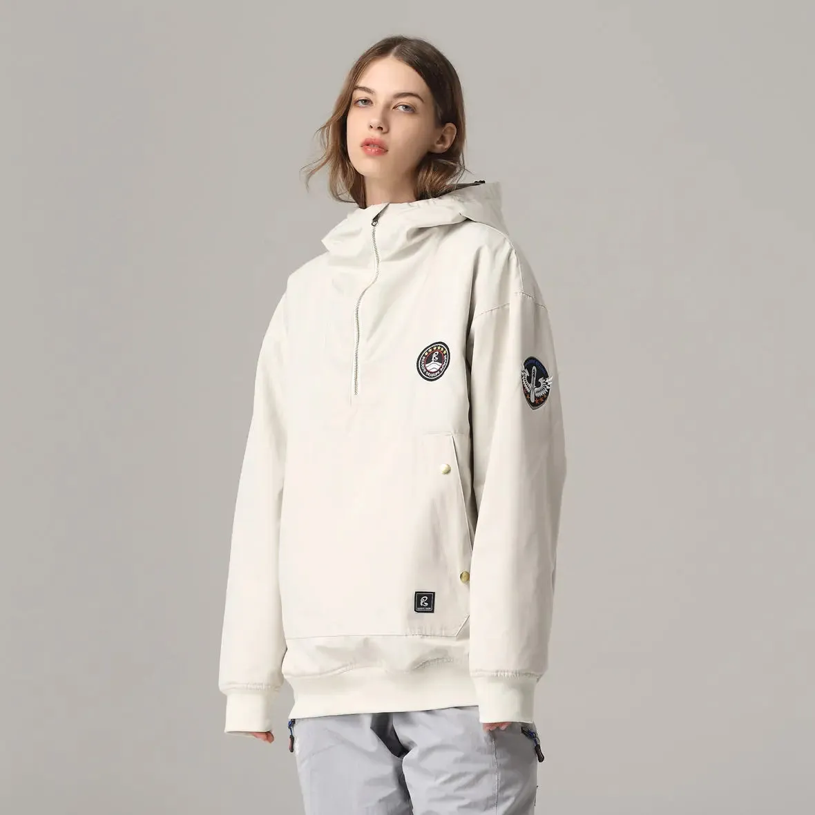 Unique Embroidery Hooded Ski Jacket Casual Outdoor Pullover