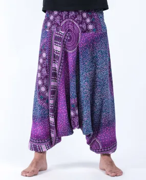 Unisex Tribal Chakras Drop Crotch Drop Crotch Jumpsuit Harem Pants in Purple