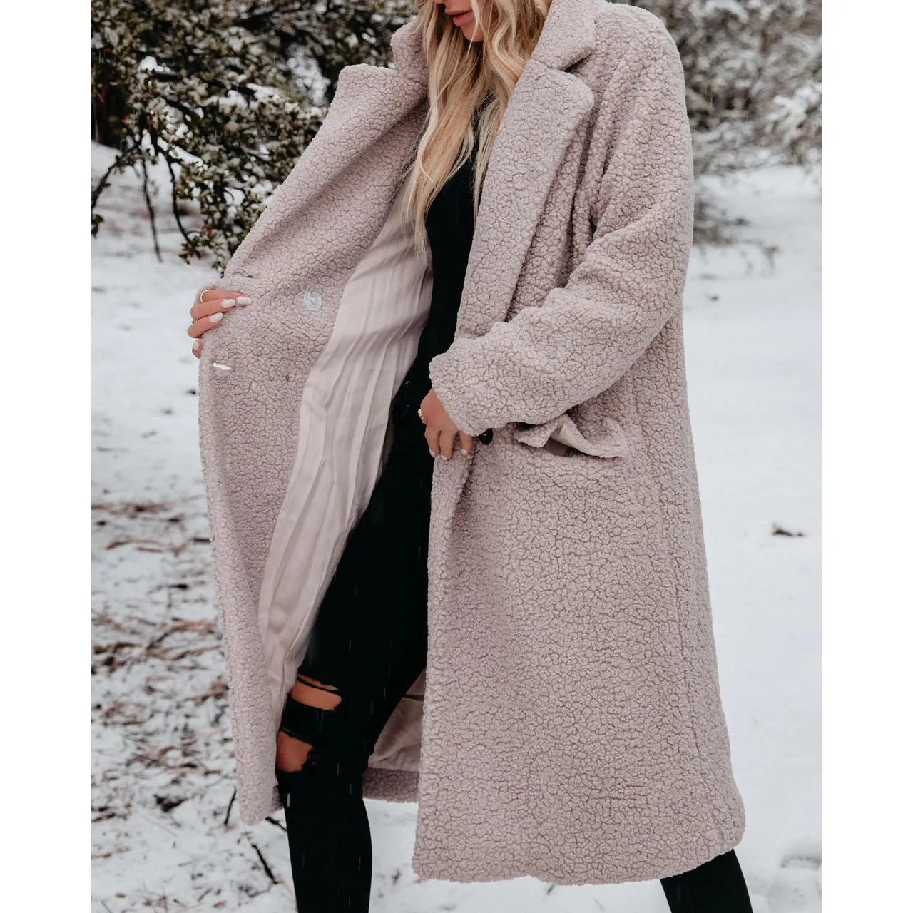 Uniwim cold weather outfits Autumn and Winter Warm Coat Long Sleeve Lapel Women's Plush Top Women's Overcoat