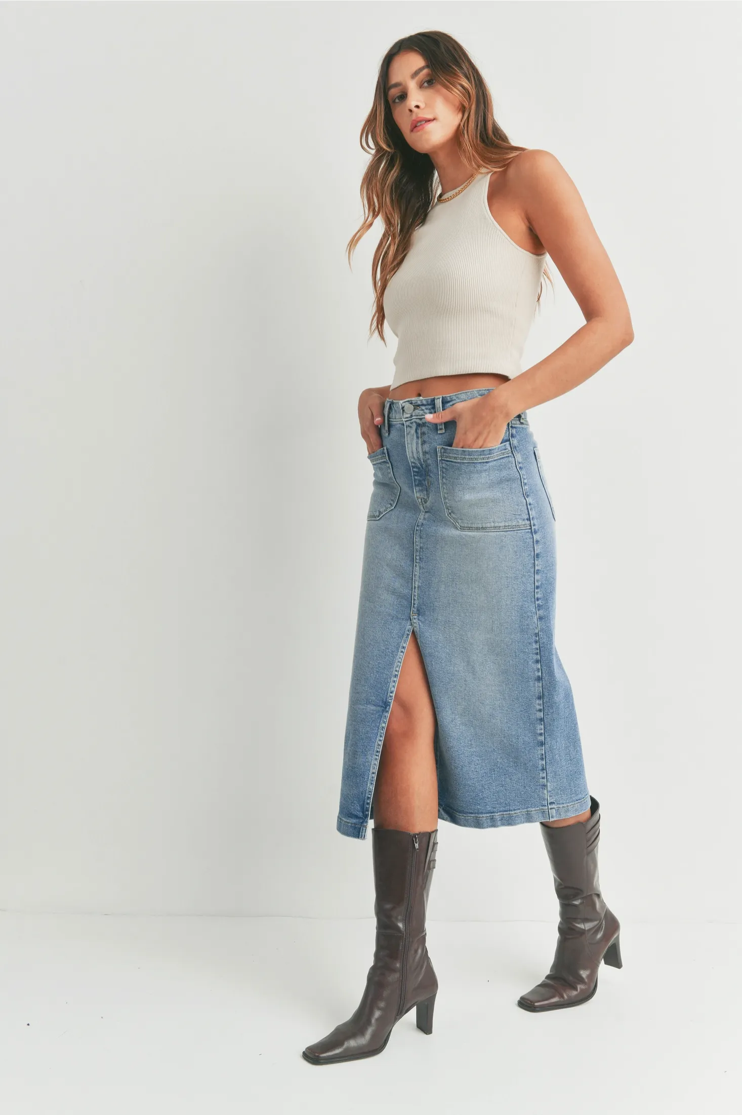 Utility Pocket Denim Skirt- Just Black Denim