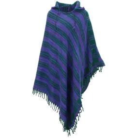 Vegan Wool Hooded Poncho - Racing Green & Purple