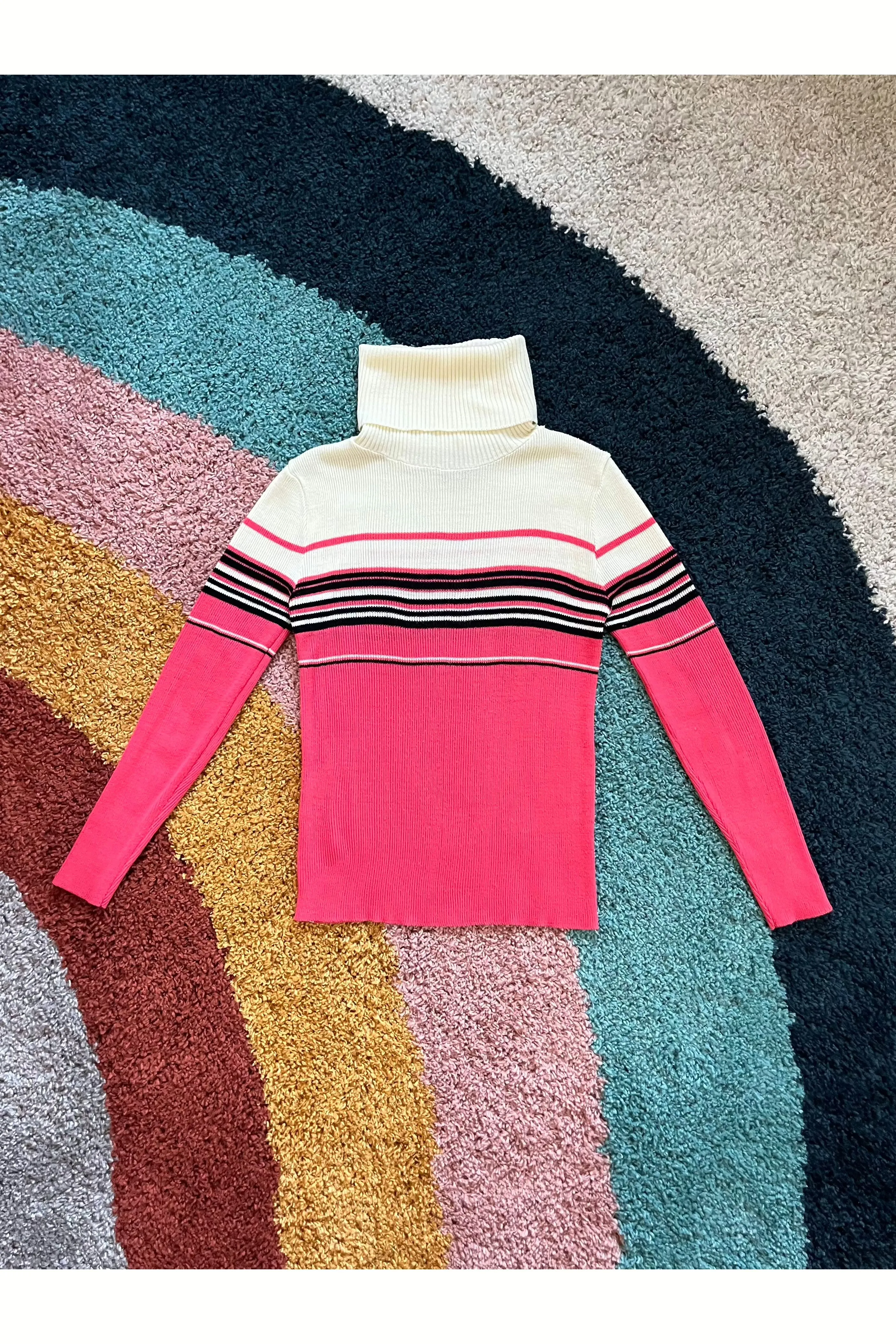 Vintage Peachy Pink Striped Turtleneck