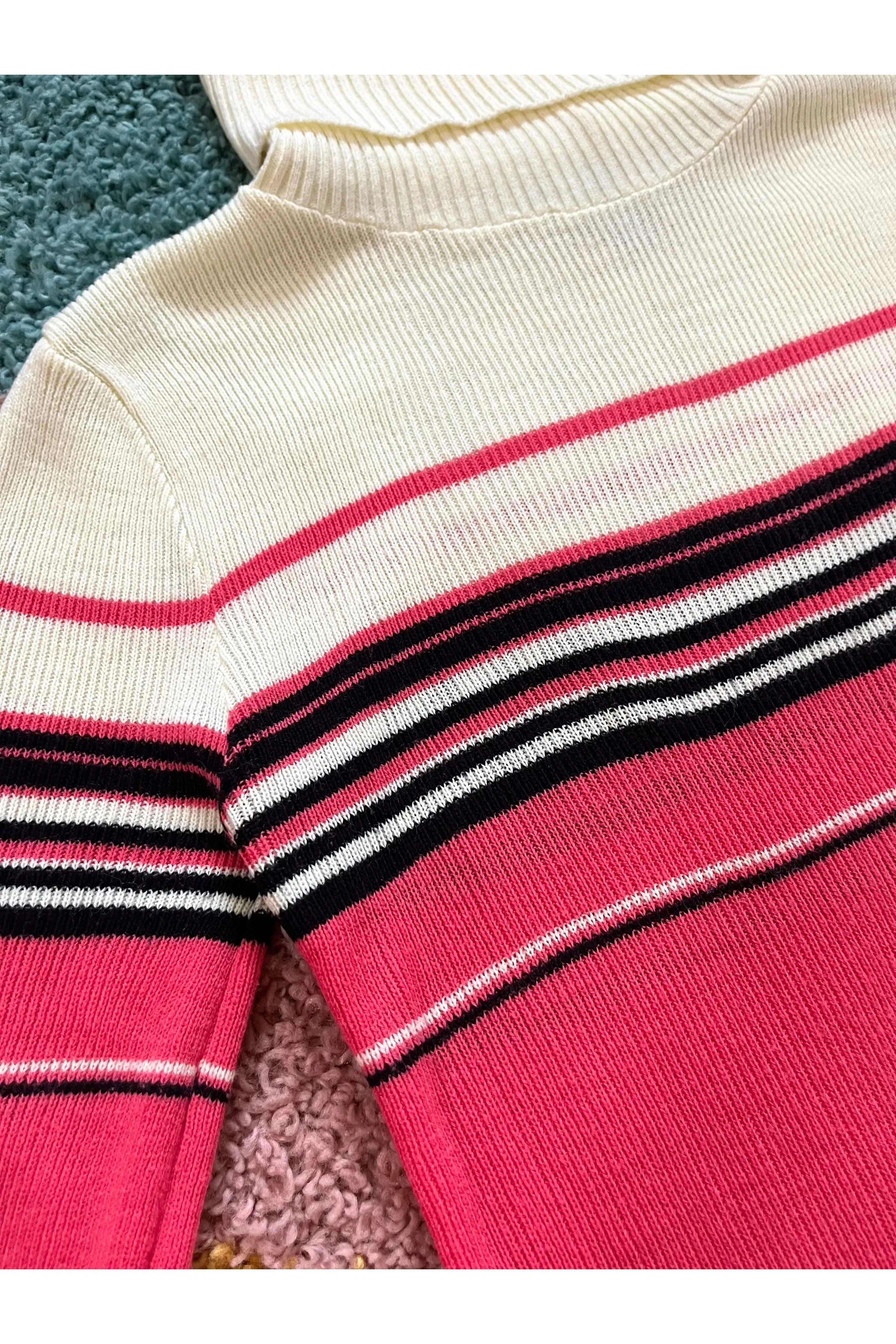 Vintage Peachy Pink Striped Turtleneck