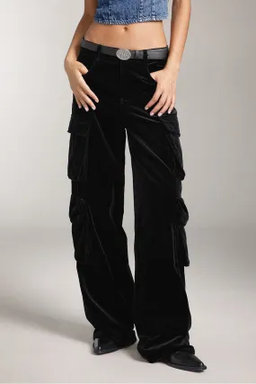 Vintage Velvet High Waist Cargo Pants