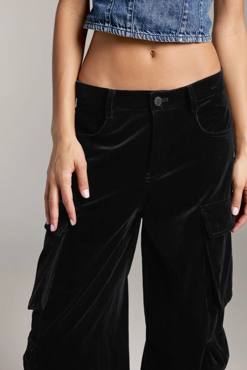 Vintage Velvet High Waist Cargo Pants