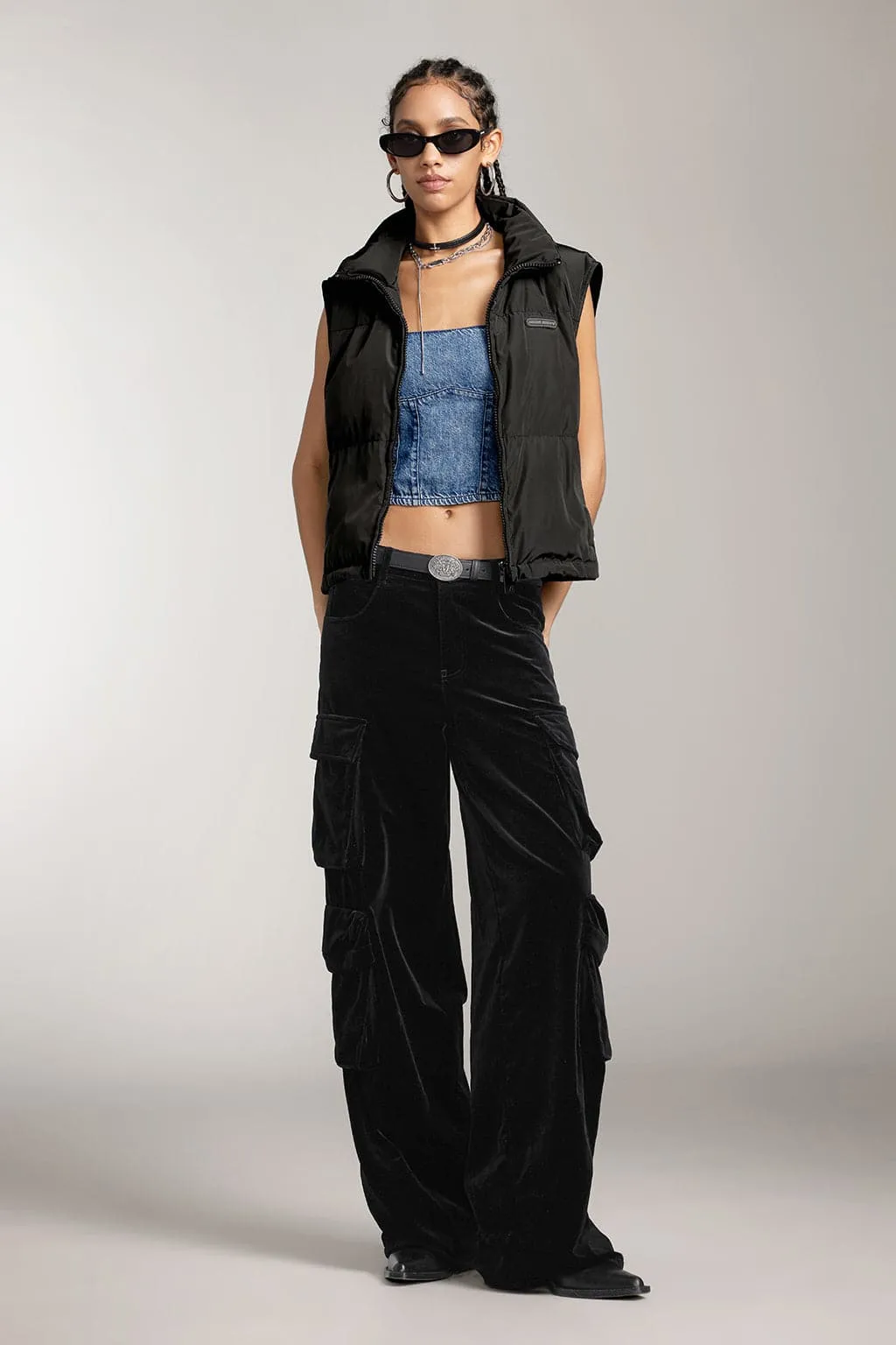 Vintage Velvet High Waist Cargo Pants