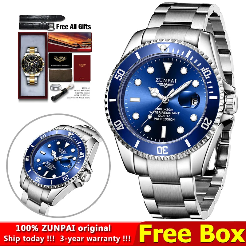 Watch for Men's Waterproof Sports Stainless Steel Diving Wristwatches Golden  Fashion Luxury