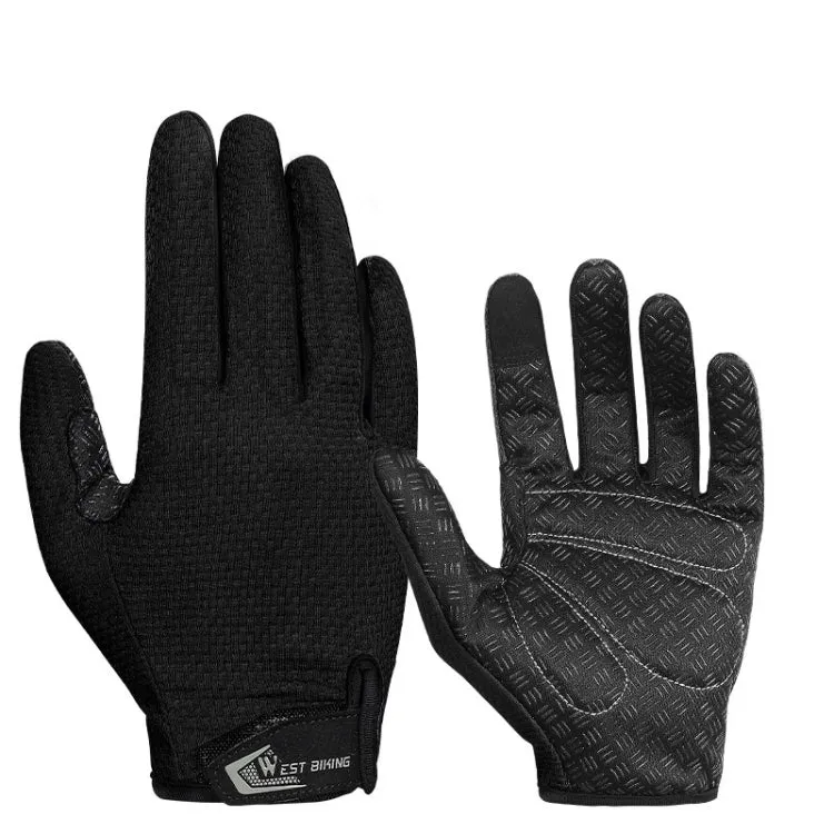 WEST BIKING YP0211223 Full-Finger Gloves For Cycling Shock Absorption Non-Slip Touch Screen Gloves, Size: XL(Black)