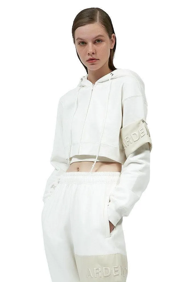 White Badge Cropped Hoodie