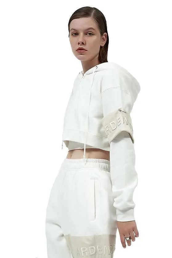 White Badge Cropped Hoodie