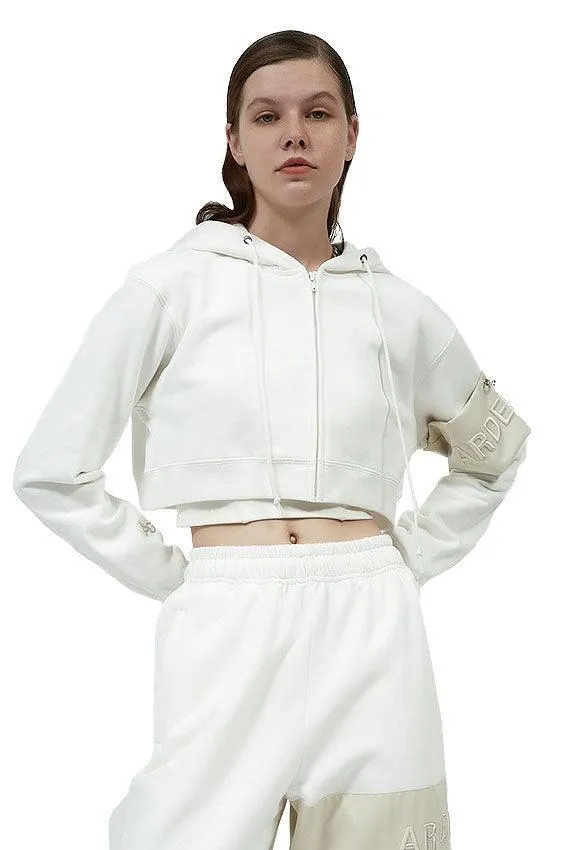 White Badge Cropped Hoodie