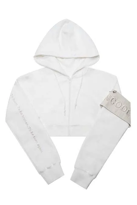 White Badge Cropped Hoodie