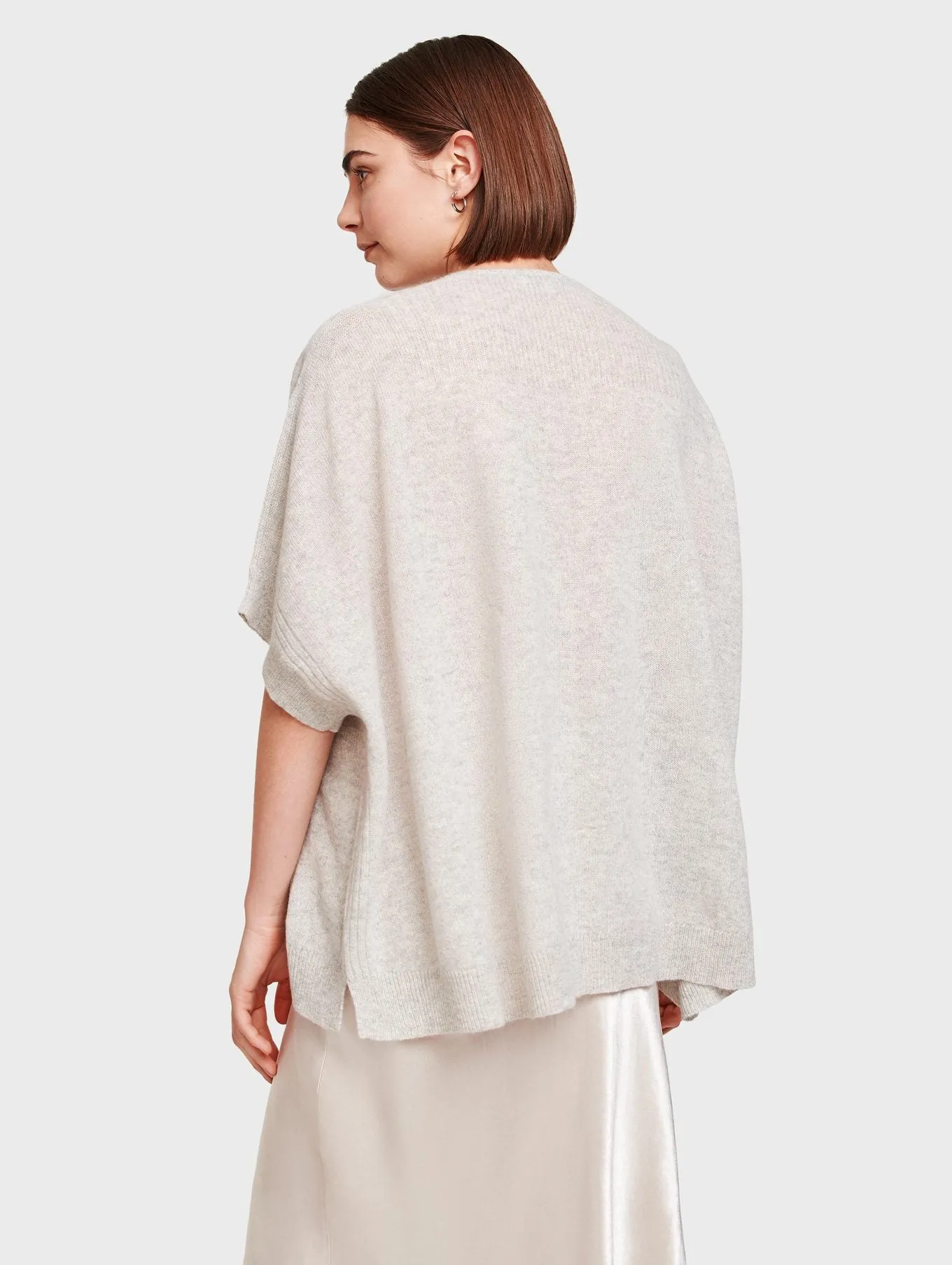 White   Warren - Rib Trim Poncho in Misty Grey Heather