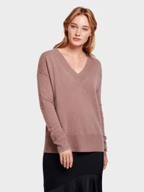 White   Warren - Wide Rib Slouchy V Neck in Smoky Quartz Heather