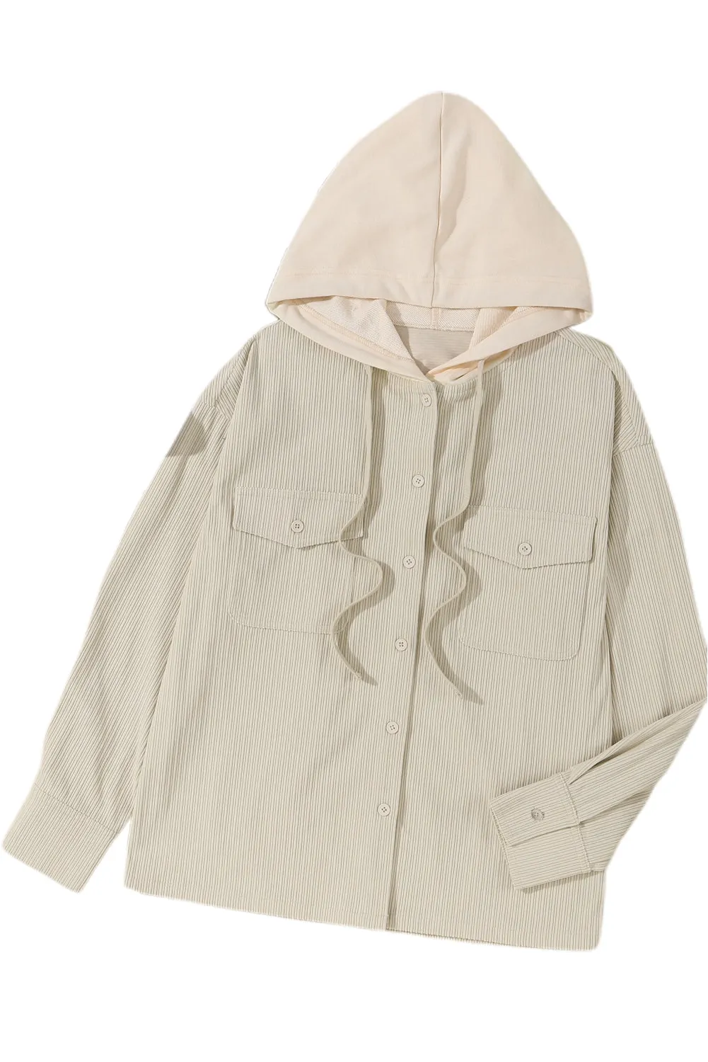 Wholesale Parchment Drawstring Hooded Corduroy Shacket