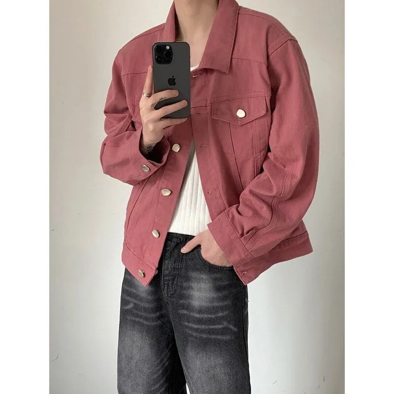 Wiaofellas Spring Short Denim Jacket Men Fashion Pocket Shoulder Pad Jacket Men Streetwear Korean Loose Bomber Jacket Mens Denim Jacket