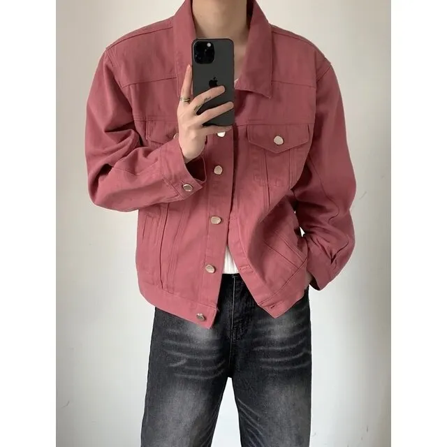 Wiaofellas Spring Short Denim Jacket Men Fashion Pocket Shoulder Pad Jacket Men Streetwear Korean Loose Bomber Jacket Mens Denim Jacket