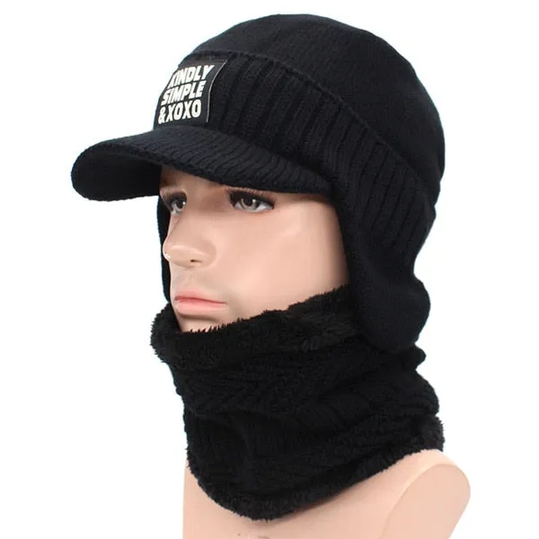 Winter Hat Scarf Skullies Beanies For Men Knitted Hat Women Mask Thick Balaclava Earflap Wool Bonnet Male Beanie Hats Cap