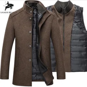 Winter Warm Wool Coat Men Thick Overcoats Topcoat Mens Single Breasted Coats And Jackets With Adjustable Vest Men's Coat