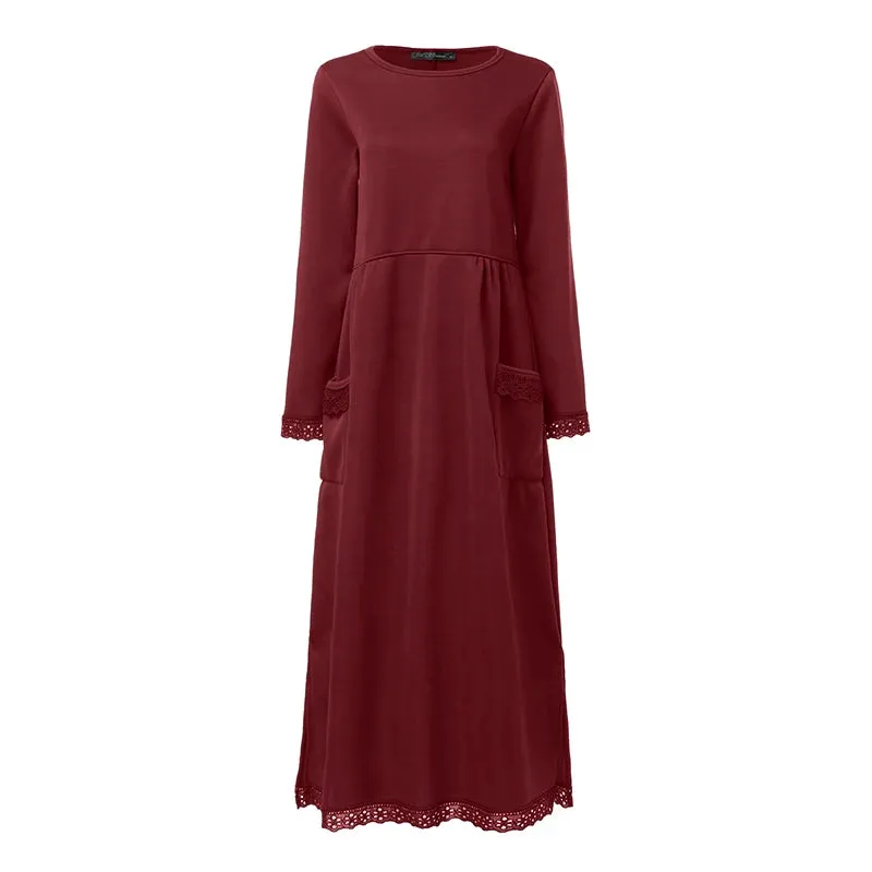 Women Turtleneck Long Sleeve Sweatshirts Dress Casual h Fluffy Patchwork Long Dress Autumn Vintage Vestido Sundress. (Modest style dress)