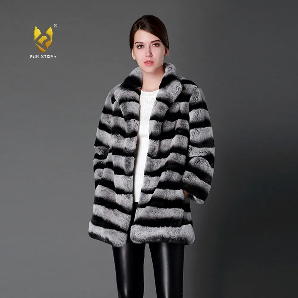 Women's Genuine Rabbit Fur Coat Women Half Sleeve Chinchilla Color Femal Overcoat