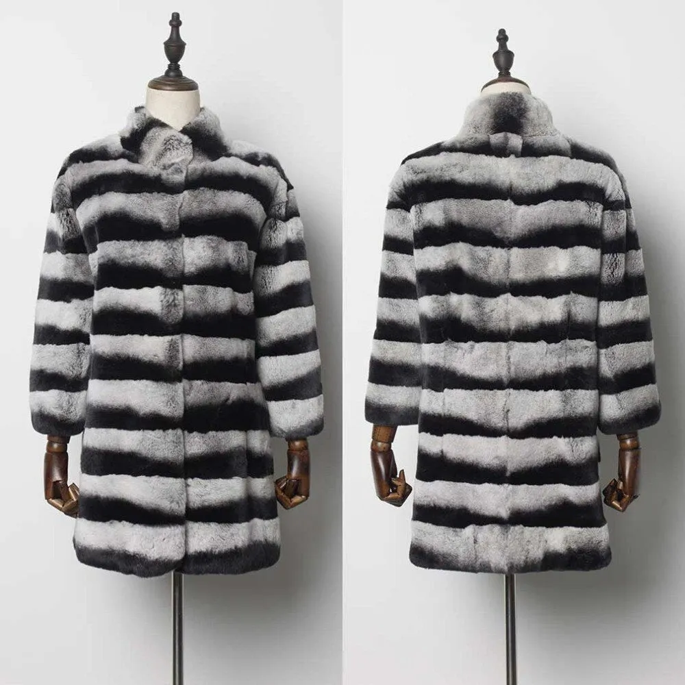 Women's Genuine Rabbit Fur Coat Women Half Sleeve Chinchilla Color Femal Overcoat