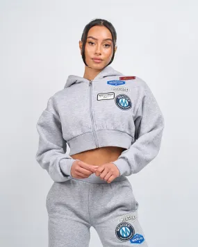 Women's Grey Marl OG Badge Crop Zip Hoodie