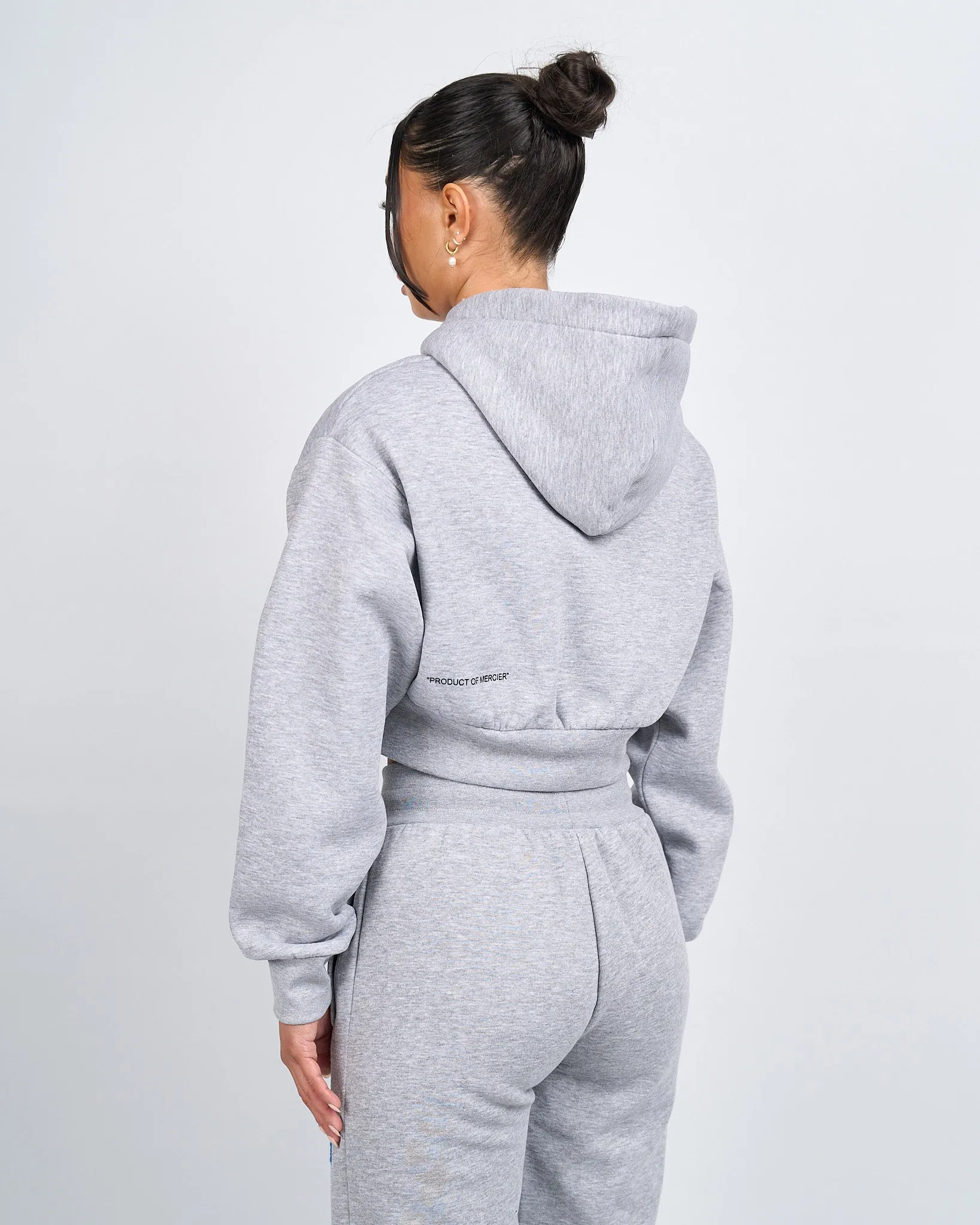 Women's Grey Marl OG Badge Crop Zip Hoodie