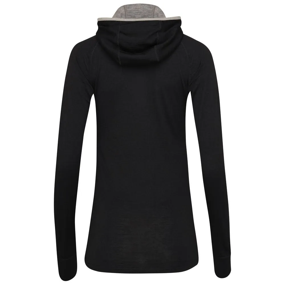 Womens Merino 200 Zip Neck Hoodie (Black)