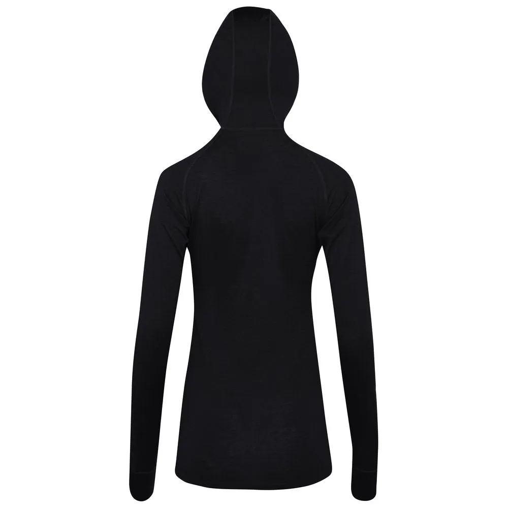 Womens Merino 200 Zip Neck Hoodie (Black)