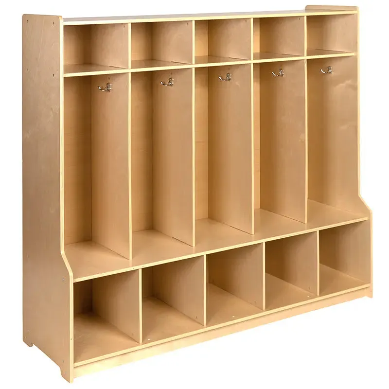 Wooden 5 Section School Coat Locker with Bench, 48"H x 48"L (Natural)