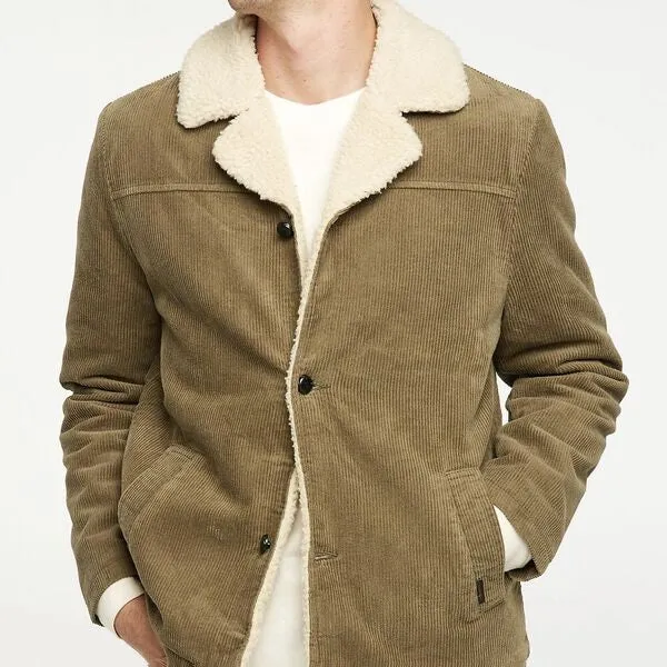 WRANGLER Mens Bakers Sherpa Cord Coat Olive Cord