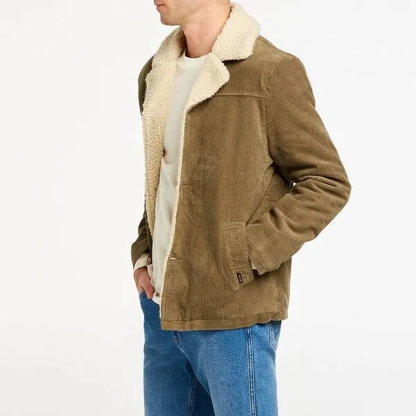 WRANGLER Mens Bakers Sherpa Cord Coat Olive Cord