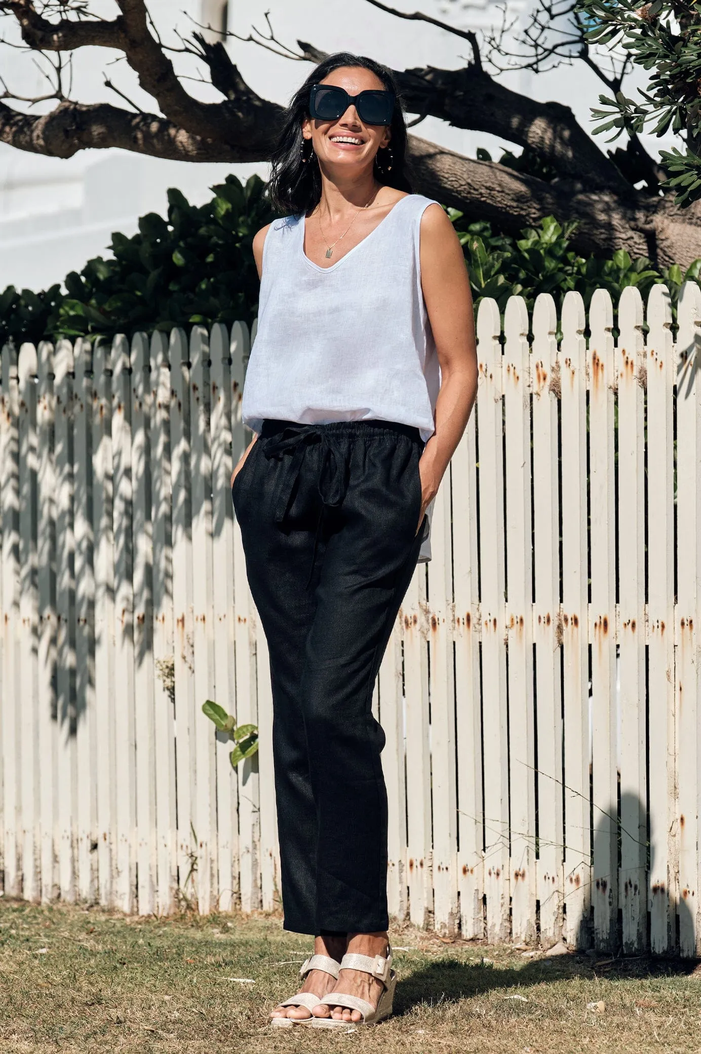 Zoe Linen Sleeveless Top White