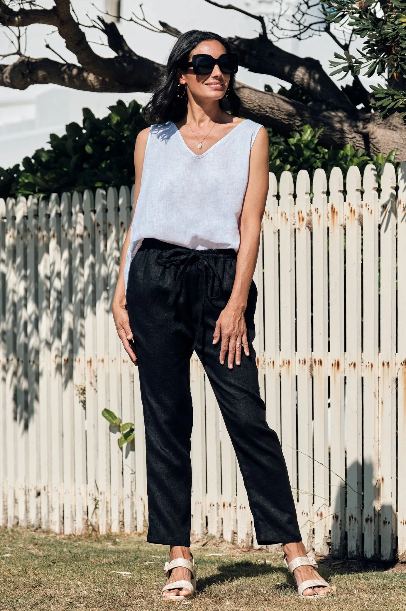 Zoe Linen Sleeveless Top White